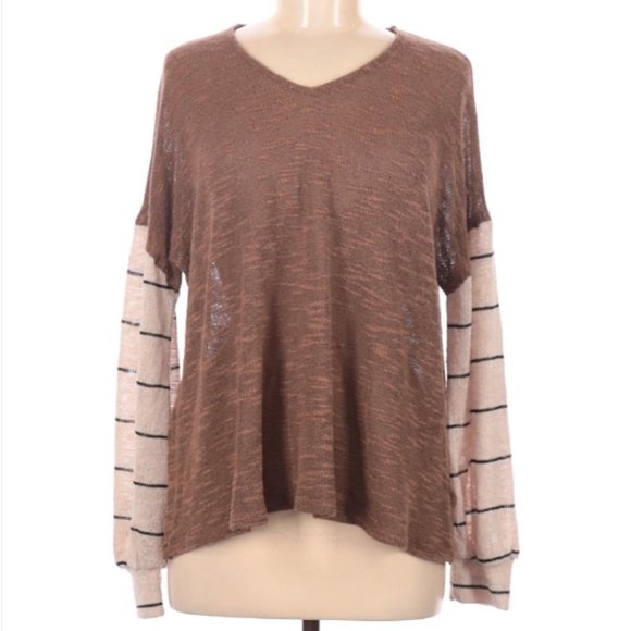 PEACH LOVE Lightweight Knit Burnout Stripe Sweater